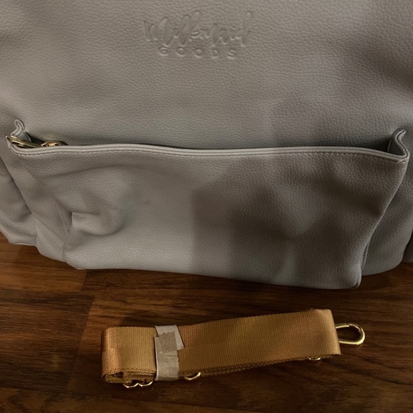 Milkmaid Goods Vegan Leather Diaper Bag set- Grey and Gingham - Picture 4 of 6